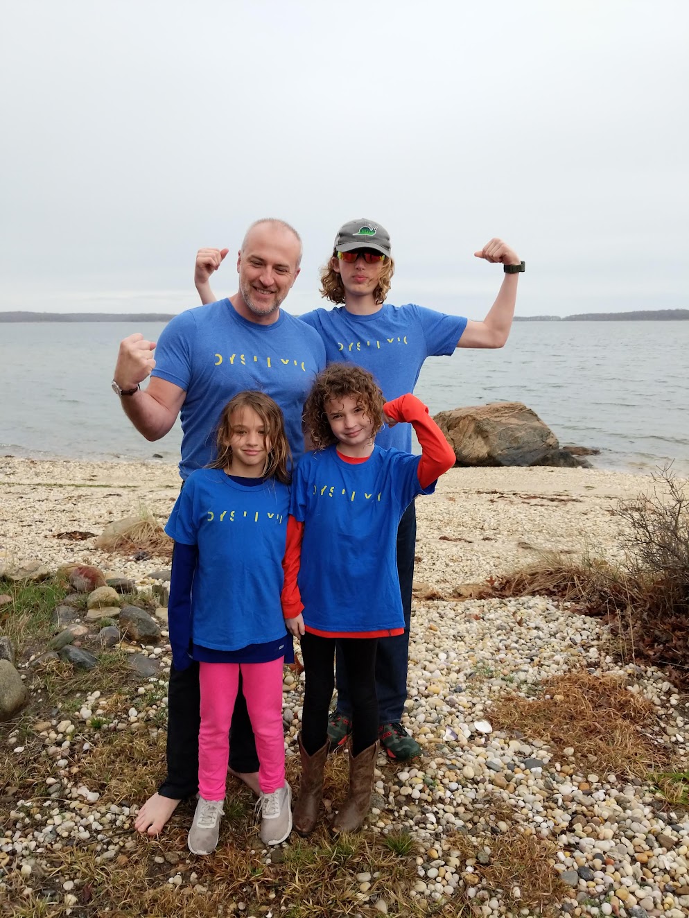Matt Goode and family, wearing 'dyslexic' shirts